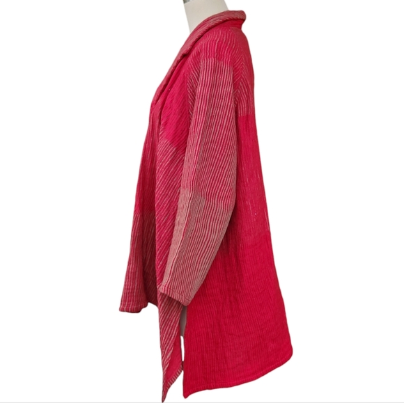 Neeru Kumar Wool Striped Cropped Swing Jacket Coat pockets open S M lagenlook - Picture 4 of 11